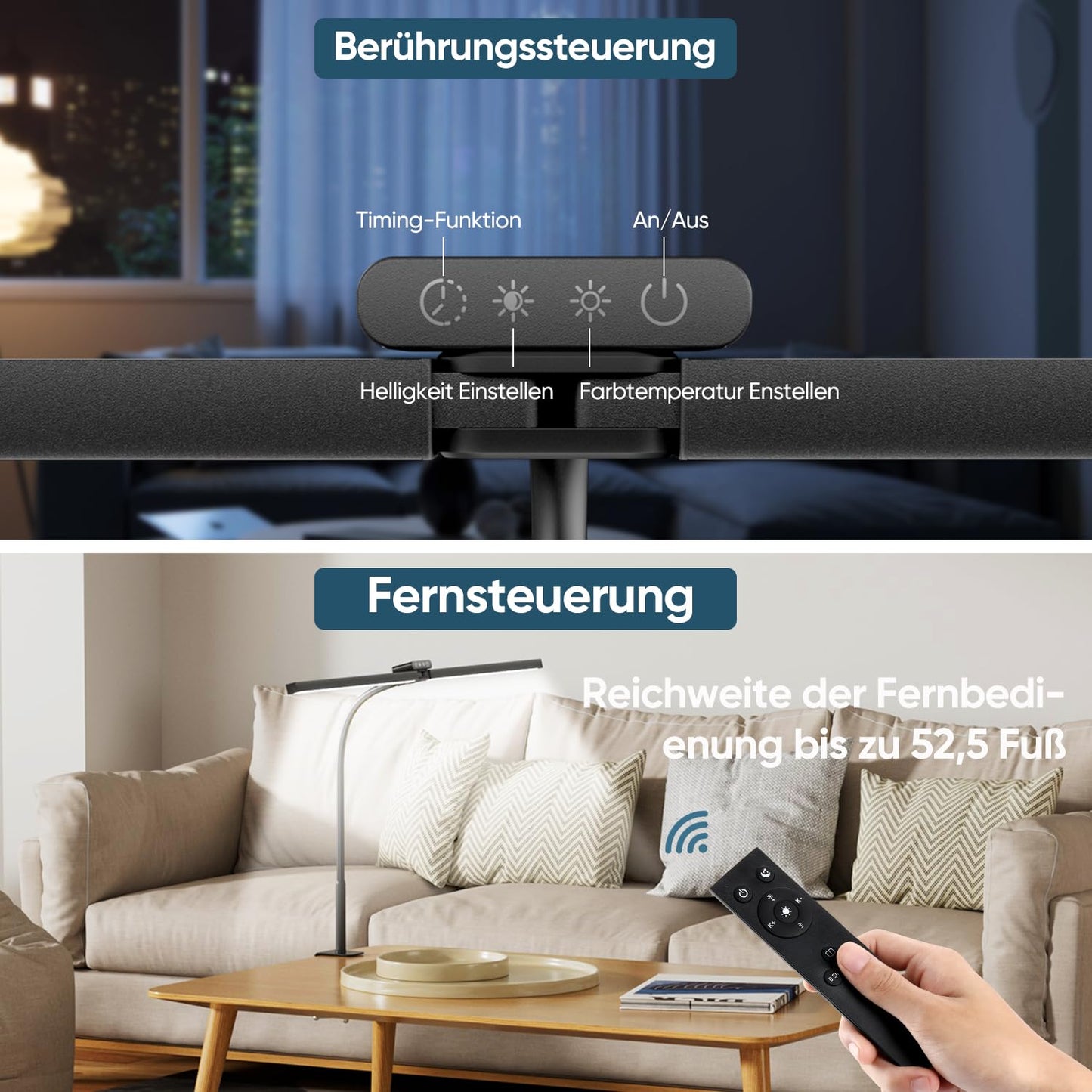 brightower Doppelkopf Schreibtischlampe LED Dimmbar, 24W 80CM Schreibtischlampe klemmbar für Homeoffice, Augenschutz Tageslichtlampe mit Fernbedienungen, Schwanenhals Büro Tischlampe 5 Farbmodi