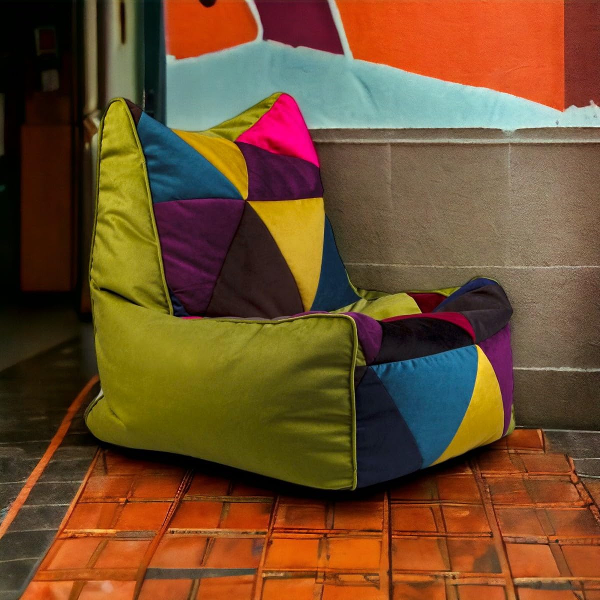 Ecopuf Solid | Sitzsack Patchwork Design | Pouff-Sessel aus Mikrofaser mit hoher Rückenlehne | Sitzsack Relaxsessel, Maße: 75 x 75 cm