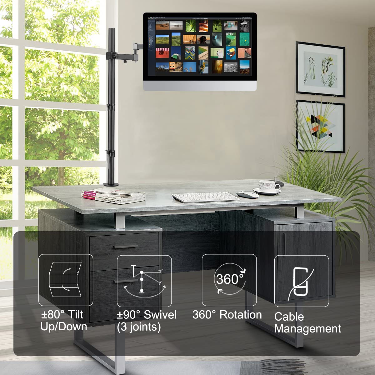 Bracwiser einzelnen Voll einstellbare Stehhöhe Monitorarm Standhalterung 800 mm hoch für Monitor Computerbildschirm 13 15 17 19 20 22 23 24 26 27 30 32 Zoll VESA 75 100 MD7821