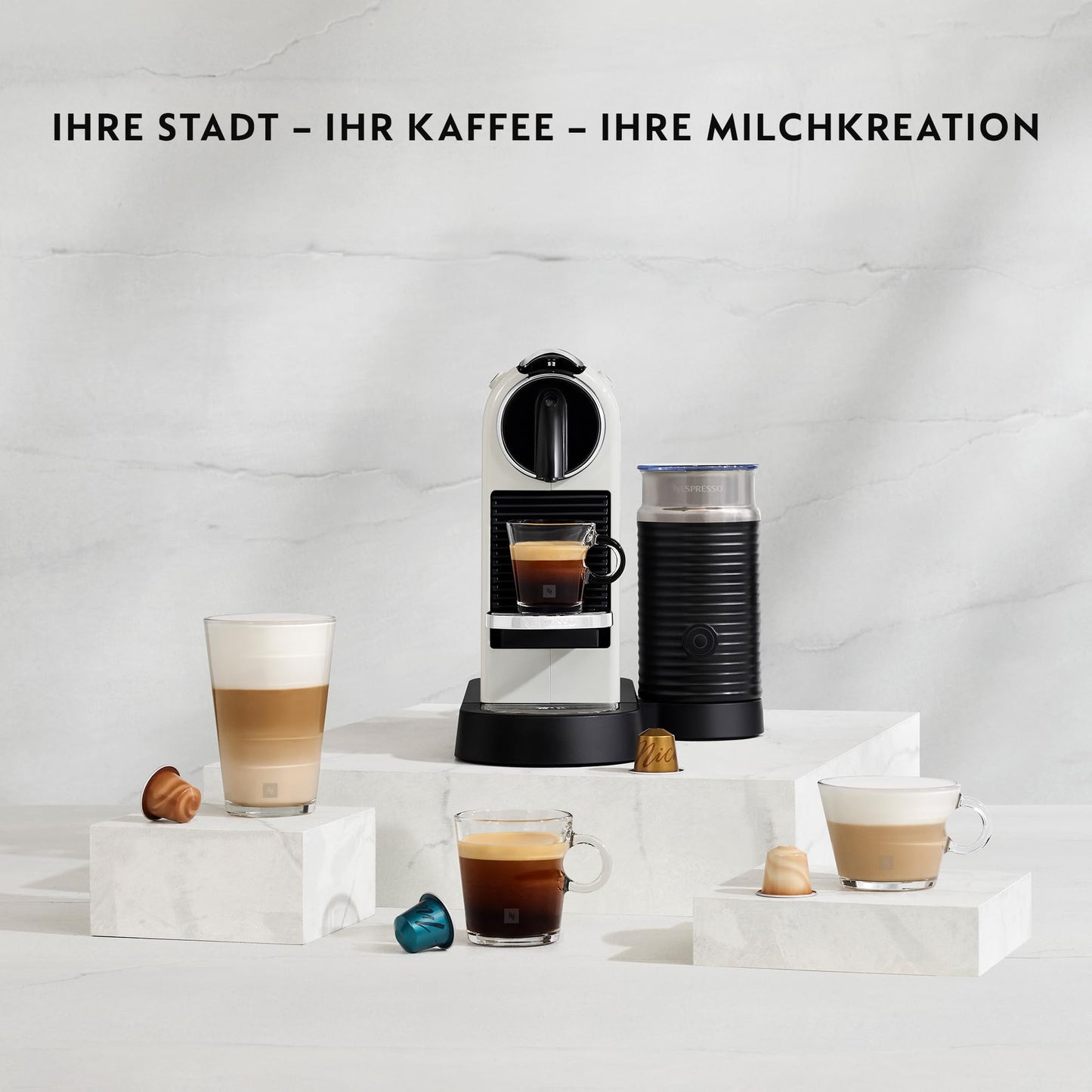 Nespresso De'Longhi Citiz EN267.WAE Kaffeekapselmaschine mit Milchaufschäumer, 1710W ,1 L , 37.2 x 21.8 x 27.7 cm, Creme-weiß