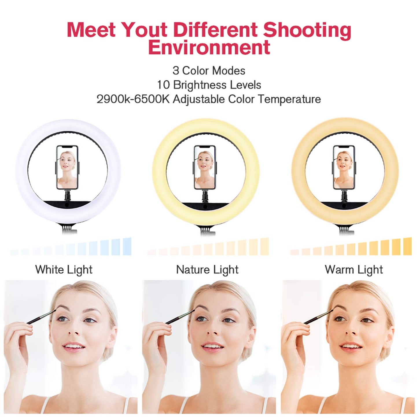 18 Zoll LED Ringlicht mit Stativständer Dimmbares Makeup Selfie Ringlicht für Studio Portrait YouTube Vlog Videoaufnahmen mit Tragetasche und Fernbedienung, CRI 90