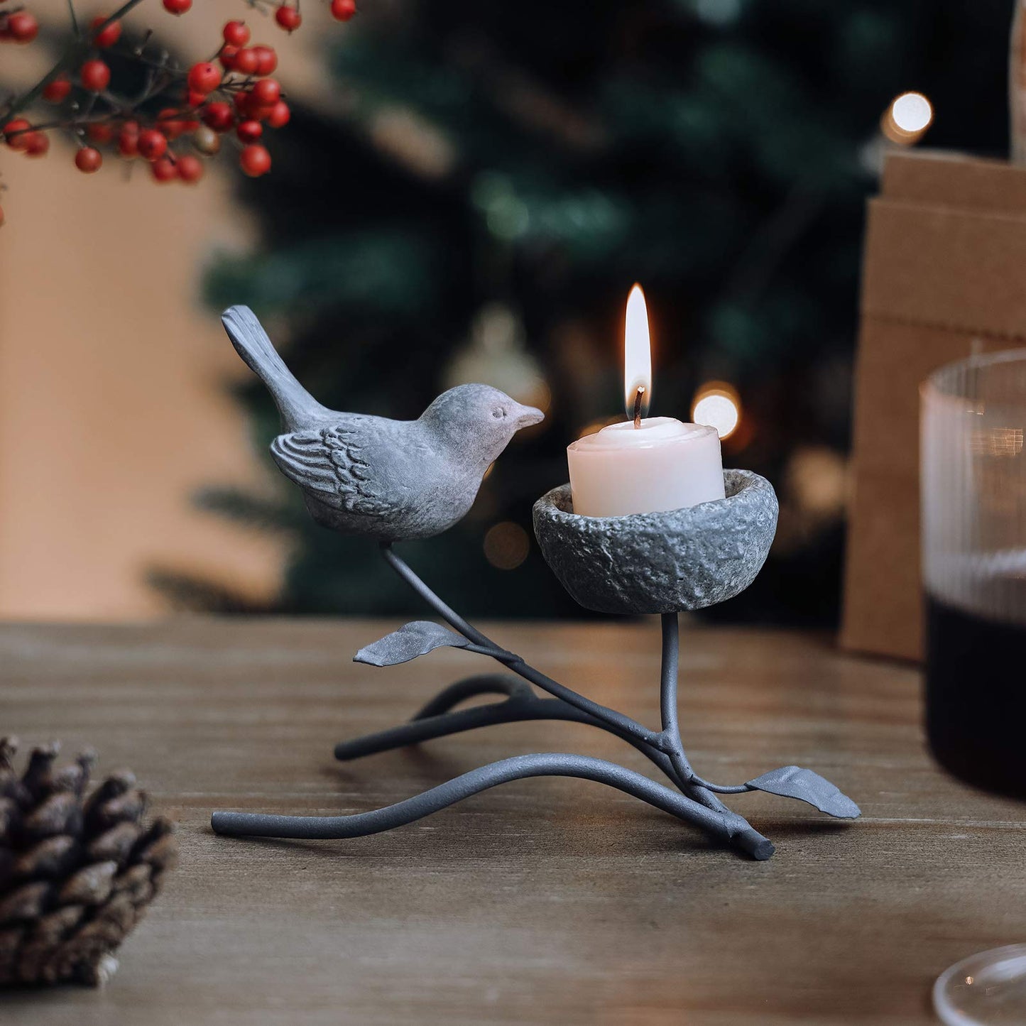 Marbrasse Vogel kerzenhalter, Metall dekorative Teelicht kerzenhalter für Tisch, Vintage Heimdekoration kerzenständer(Grau Schwarz)