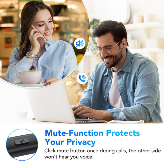 Bluetooth Headset V5.3, 60Hrs Freisprecheinrichtung Wireless Headset mit Dual Geräuschunterdrückung Mic, Mute, zwei Geräteanschluss, LED Anzeige, IPX7 Wasserdicht, Headset Kabellos für Büro/Geschäft