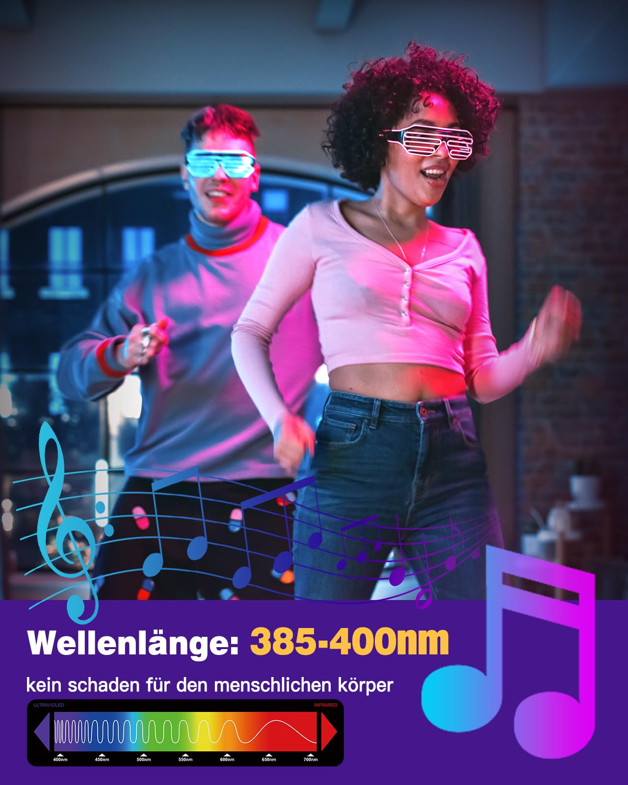 Anpro 72W Schwarzlichtleiste, 48 LED-Schwarzlicht mit fluoreszierenden Bändern, 360° verstellbares UV-Schwarzlicht mit 120° Abstrahlwinkel, 4,5 Fuß Netzkabel, 385–400 nm Wellenlänge, mit Schalter