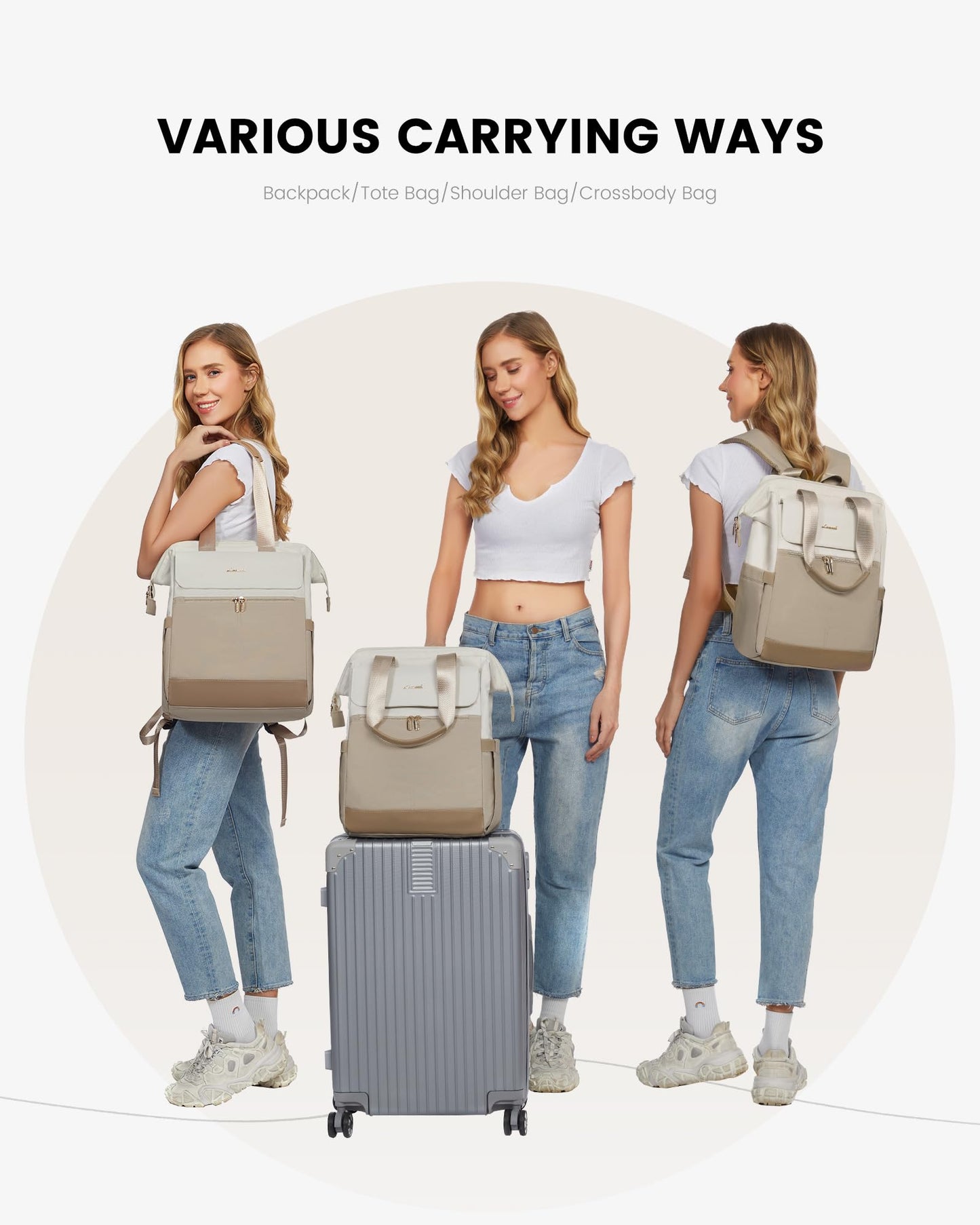 LOVEVOOK Rucksack Damen, Laptop Schulrucksack Wasserdicht, Schultasche Teenager Backpack Women Elegant Tagesrucksäcke Handtasche 2 in 1, 15,6 Zoll Arbeitstasche Lehrertasche Reiserucksack für Uni Büro