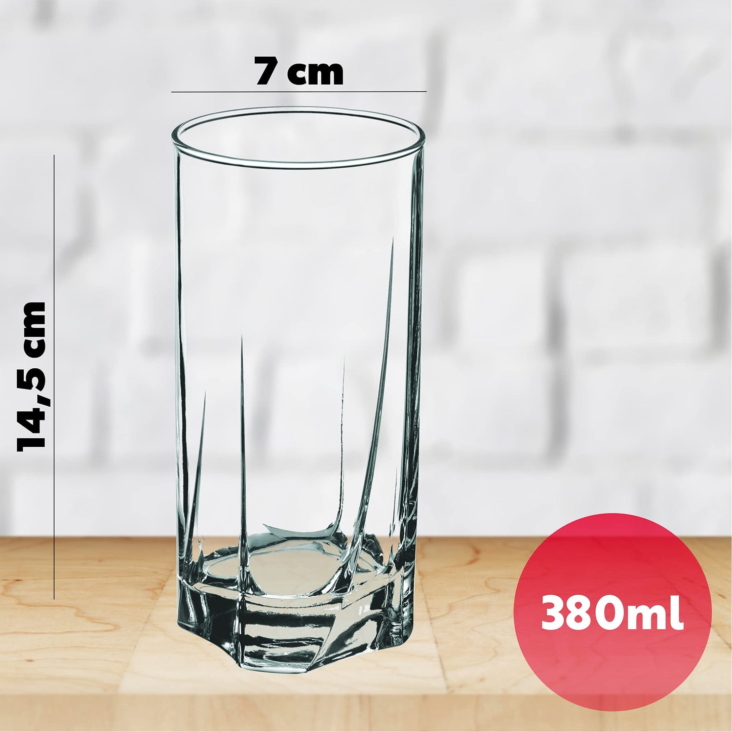 KADAX Trinkgläser aus hochwertigem Glas, 6er Set, Wassergläser, dickwandige Saftgläser, geriffelte Gläser für Wasser, Drink, Saft, Party, Cocktailgläser, Getränkegläser (hoch, 380ml)