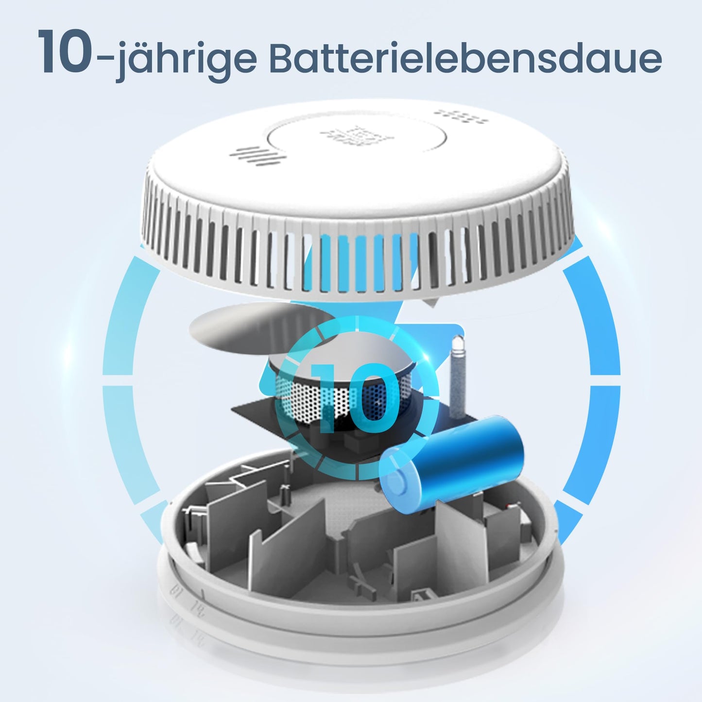 Rauchmelder 10 Jahre Batterie, HATHEPHS Photoelektrischer Feuermelder Brandmelder mit Klebepad, Rauchwarnmelder mit Stummschaltfunktion, EN14604, 1 Stück