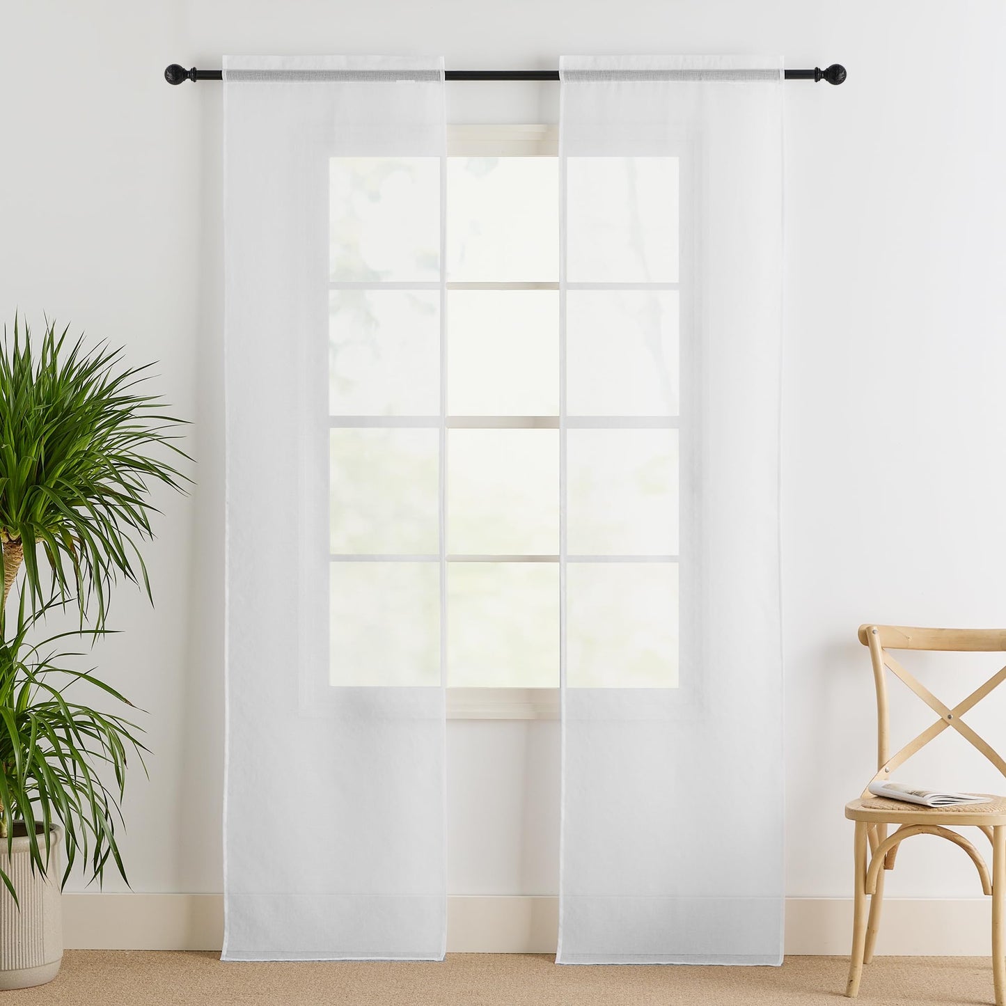 PONY DANCE Französischer Türvorhang Leinenoptik Gardienen 2-Set B 60 x H 240 cm Scheibengardine Tür Transparent Weiße Balkontür Vorhang mit Stangedurchzug Dekoration