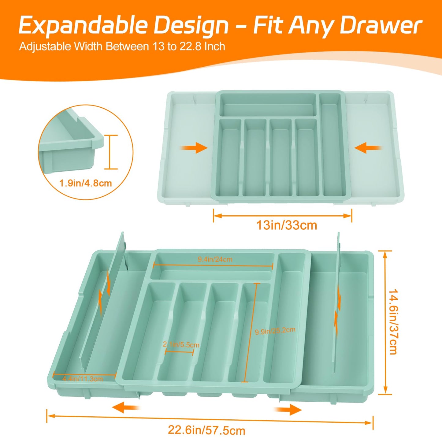 Erweiterbarer Besteckkasten für Schubladen – Verstellbarer Besteckeinsatz mit 8–10 Fächern, Blau