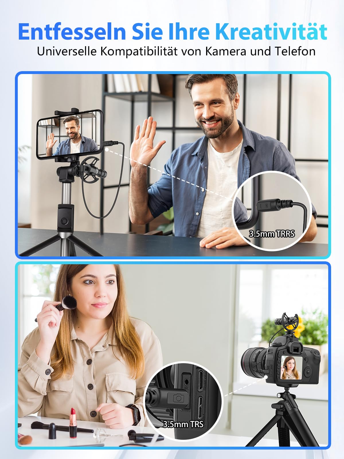 SYNCO Richtmikrofon Mikrofon auf Kamera, Kardioide Stoßdämpfung DSLR Videomic, Externes Microphone 3,5mm TRS/TRRS mit Windschutz für Canon Sony Nikon Panasonic Camcorder Smartphone Handy Mic-M1S