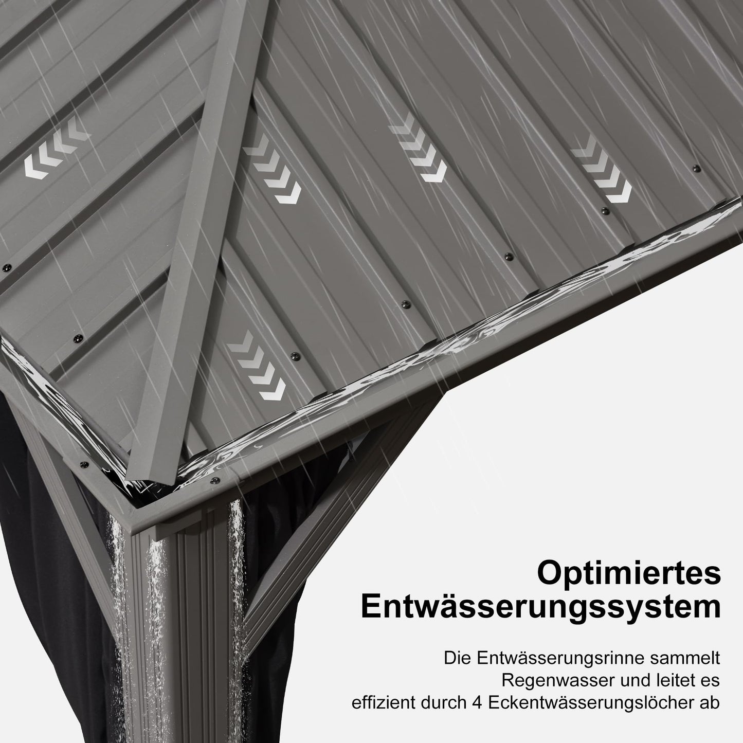 PURPLE LEAF Alu Pavillon 4.25 x 5.95 m Wasserdicht Winterfest Stabil Hardtop Pavillon mit Seitenteile Pavillon für Garten, Terrasse, Hellgrau