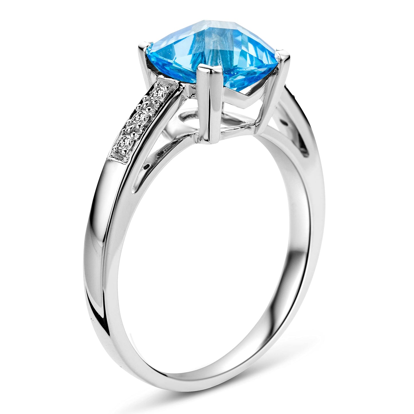 Miore Damen Verlobungsring aus 9KT (375) Weißgold mit Topas 2.59 ct und Diamant Brillanten 0.06 ct