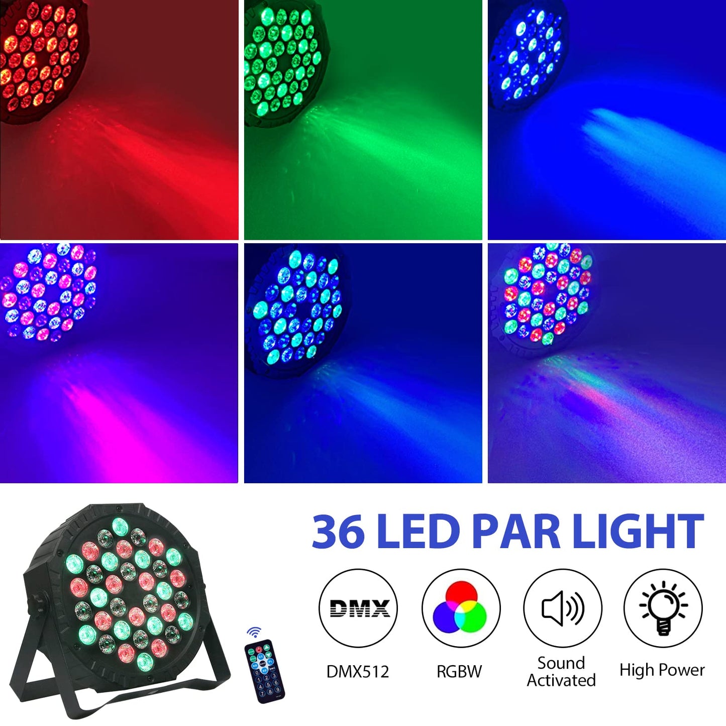 4PCS LED Par Strahler 36 LED 72W Discolicht Partylicht RGB DMX512 mit Fernbedienung, Bühnenlicht 7 Lichtmodi DJ licht für Party Bar Stage Feste Show