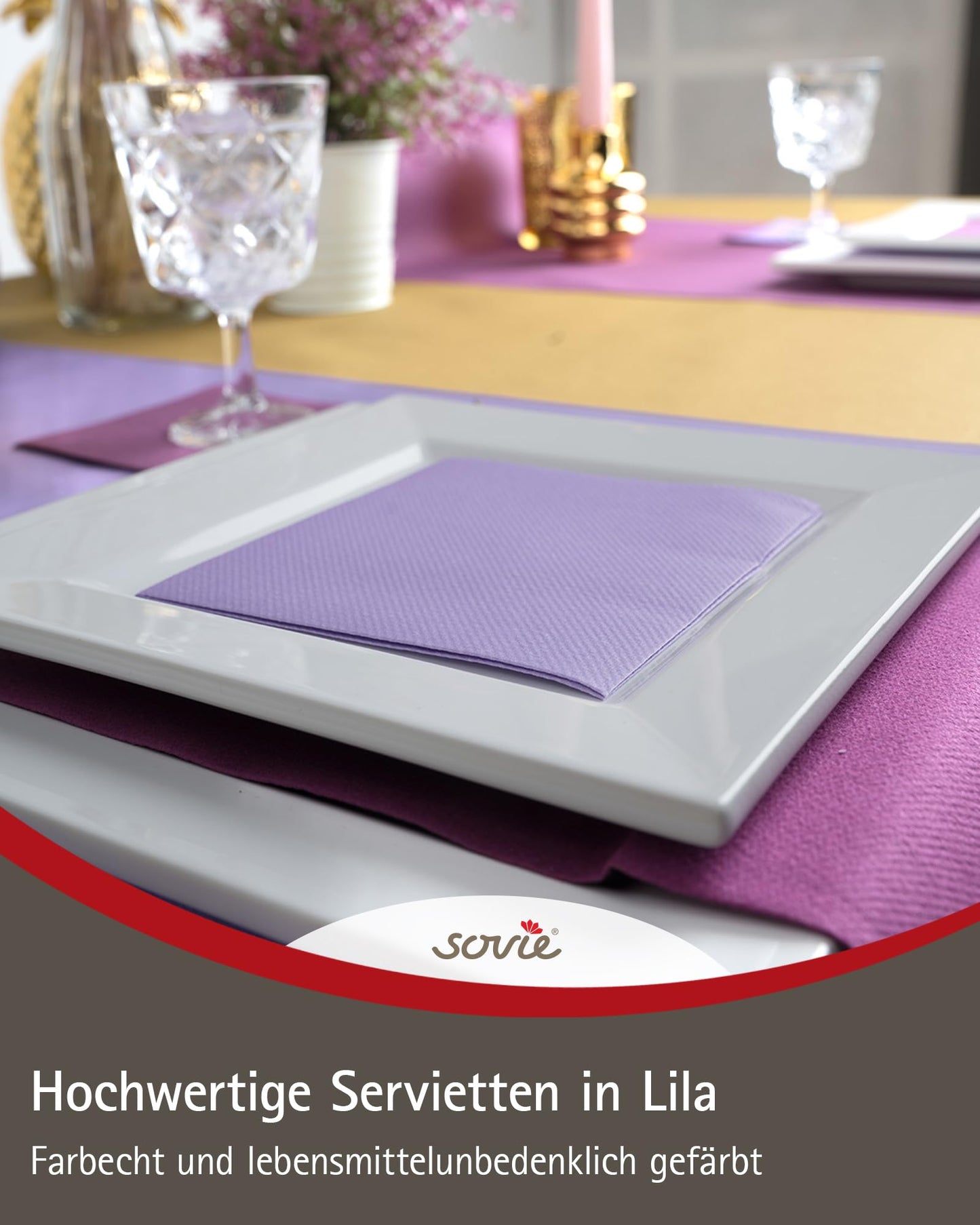 Sovie HORECA Servietten in Lila aus Linclass Airlaid, stoffähnliche Einwegservietten ideal für Hochzeit & Partys, 40 x 40 cm, 50 stück