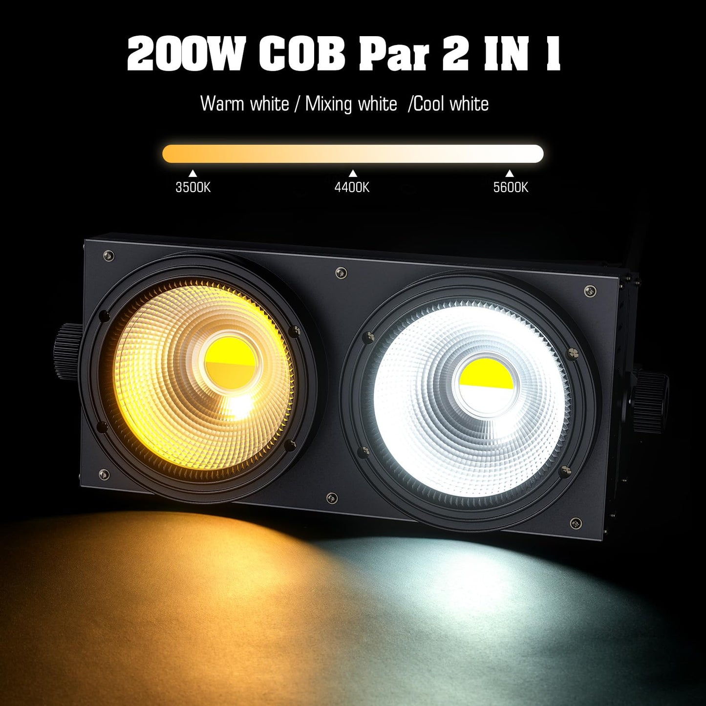 ZonQoonz 200W COB LED Par, Theater Scheinwerfer 2 in 1 kalt Warmweiß Lichteffekte mit COB Stroboskop für Kirche, Disco Hochzeit Publikums Beleuchtung Party Halloween Weihnachten