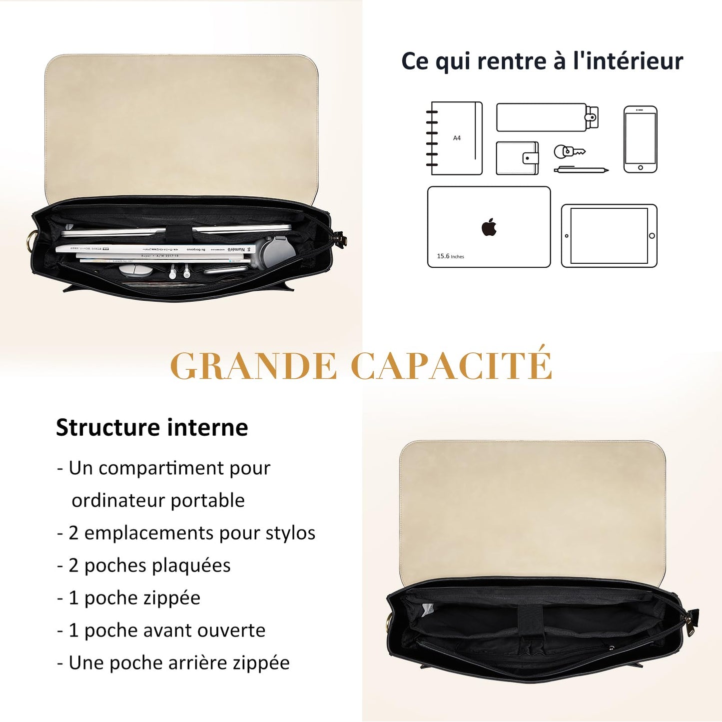 ECOSUSI Damen Laptoptasche, 15,6 Zoll, Handtaschen, Schulterriemen, PU-Leder, Vintage, Schulranzen, Lehrer, Aktentasche, Arbeit, Schüler, abnehmbarer Schultergurt, braun, L, Retro