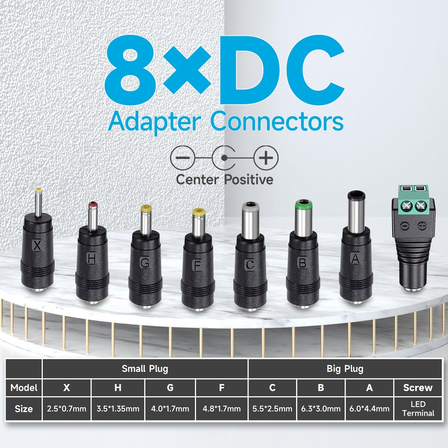 12V 1A/1000mA Netzteiladapter, AC 100-240V 50/60Hz auf DC 12V 1A/1000mA 12W Wandladegerät, Mitte positiv, 1,8m langes 20-AWG-Kabel für stabilen und flexiblen Einsatz, 8 Aufsätze enthalten