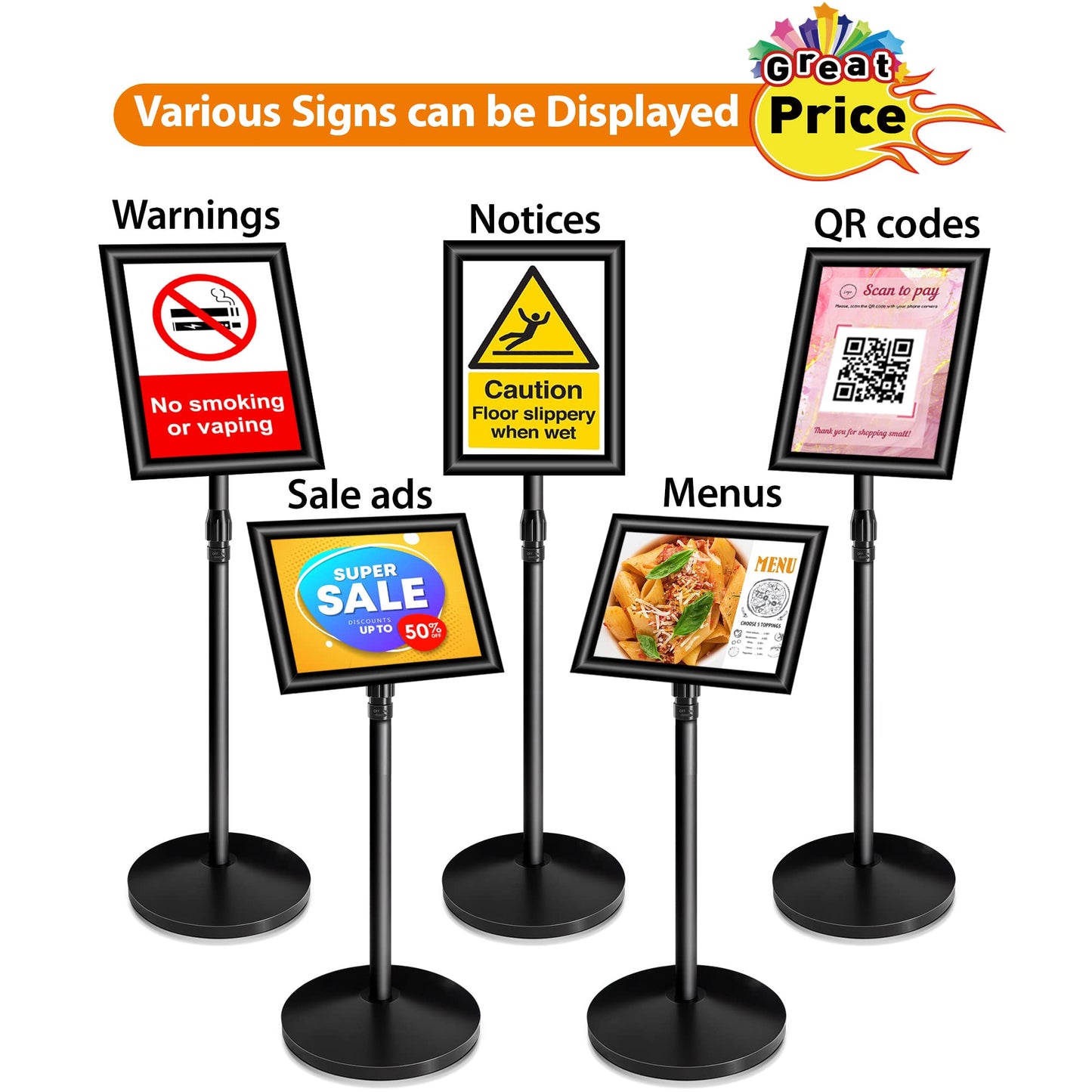 VAIIGO A4 Infoständer Höhenverstellbar Aluminium DIN A4 Plakatständer Informationsständer Präsentationsständer Werbeständer mit Sicherheitsecke (Schwarz, A4)