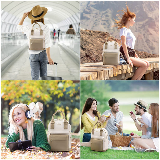 LOVEVOOK Rucksack Damen Klein, Wasserdicht Cityrucksack Handtasche 2 in 1 mit USB Ladeanschluss, Mini Tasche Daypack Backpack Women Elegant für Freizeit Schule Reisen Arbeit, Khaki Beige