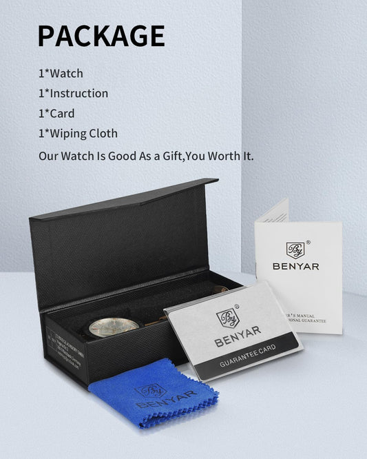 BENYAR Uhren Herren Analog Quarz Chronograph Herrenuhren 30M Wasserdicht Leuchtende Datum Braun Lederband Armbanduhr Lässig Business-Kleid Uhren Elegantes Geschenk fur Männer