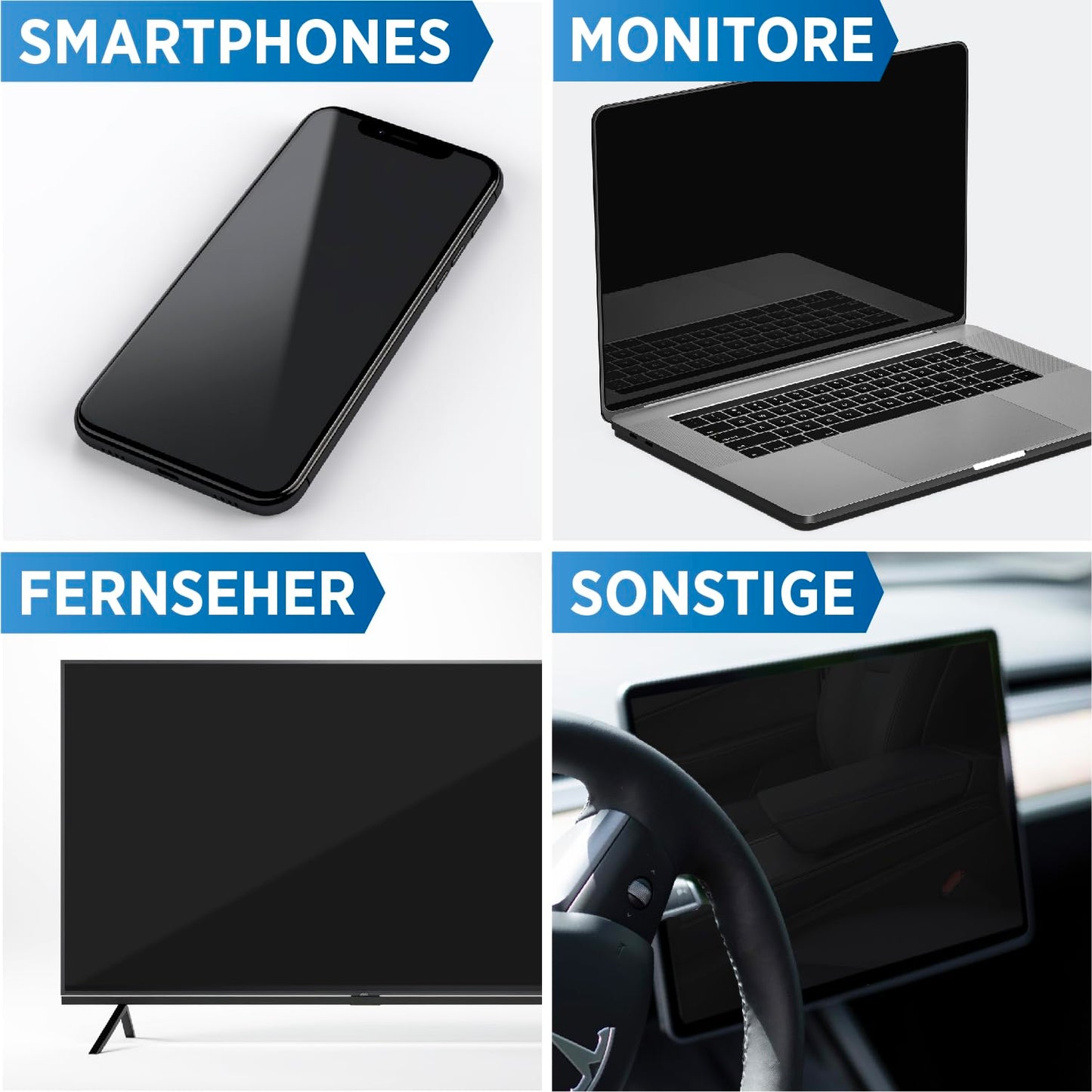 PRINOX Bildschirmreiniger Set 250ml mit Mikrofasertuch und Pinsel - Display Reiniger für Handy, Laptop und TV Displays (LCD, LED, OLED, QLED, TFT) gegen Fettflecken und Fingerabdrücke