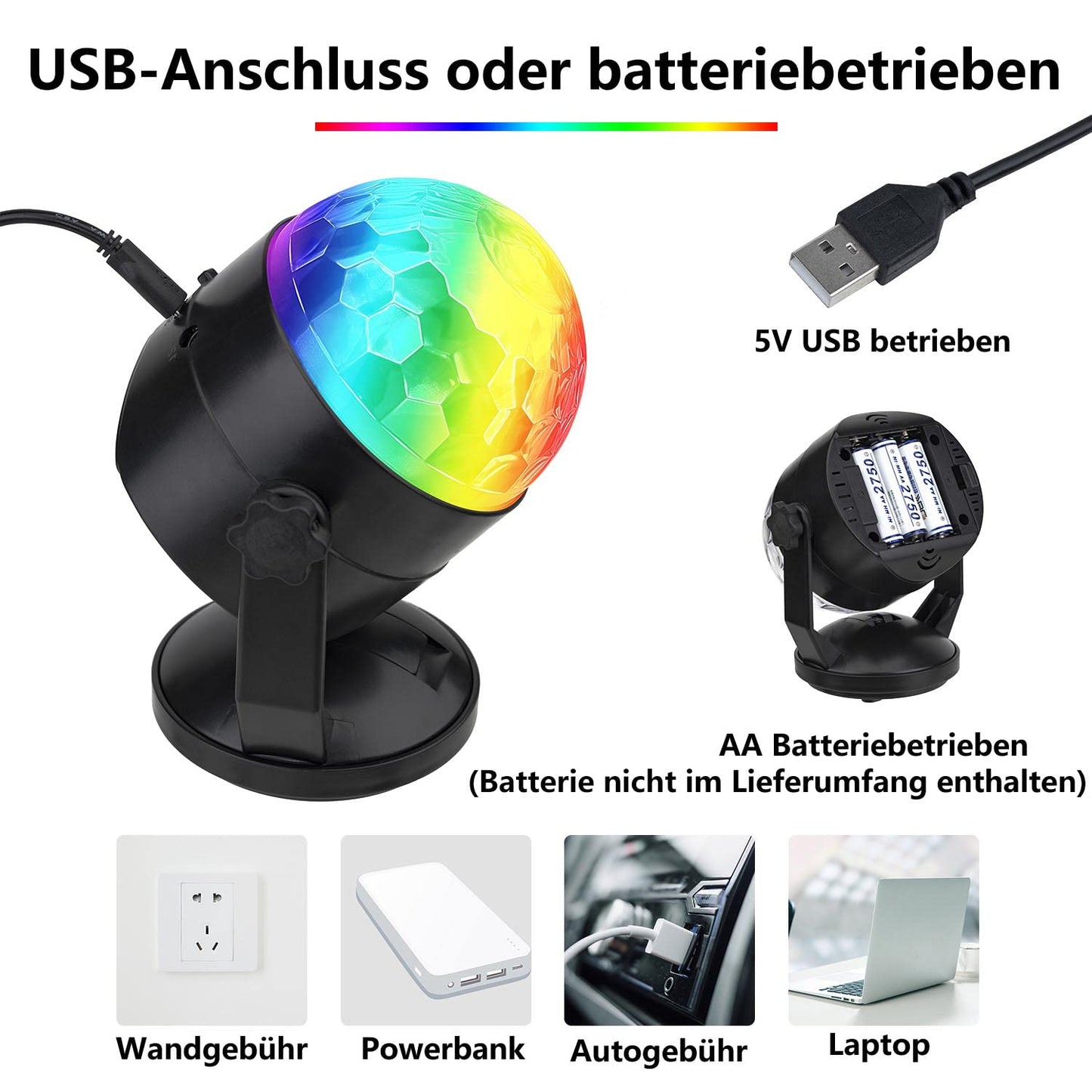 CATPOWER 2er-Pack Batteriebetrieben Discokugel Partylicht mit Fernbedienung, musikgesteuert, tragbar für draußen und drinnen, USB-Stecker, DJ Licht, Party Gadgets, Discolicht, Stroboskop-Bühnenlicht