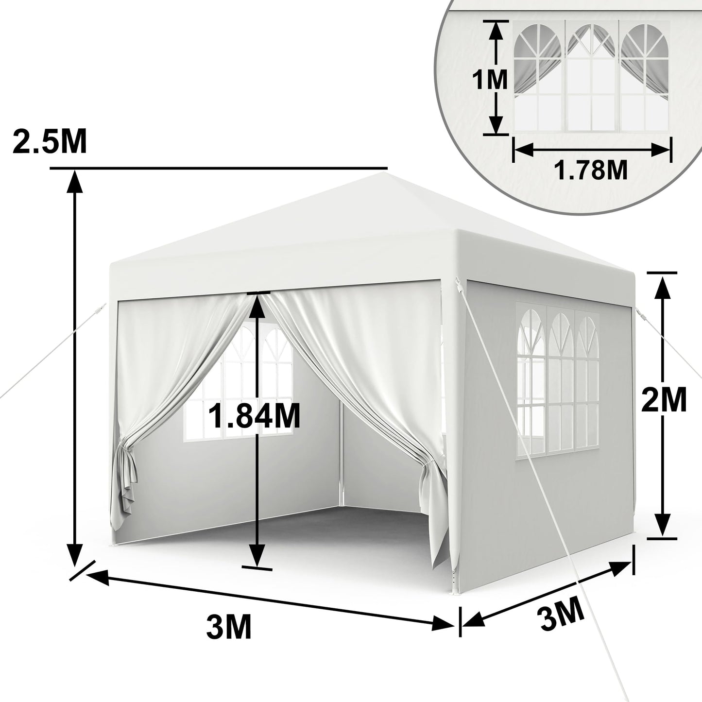 YRHome Pavillon 3x3 m Partyzelt Zelt Stabil Wasserdicht Winterfest UV-Schutz Gartenpavillon Festzelt Bierzelt Camping Zelt mit Seitenteilen & Fenstern für Garten und Camping,Weiß