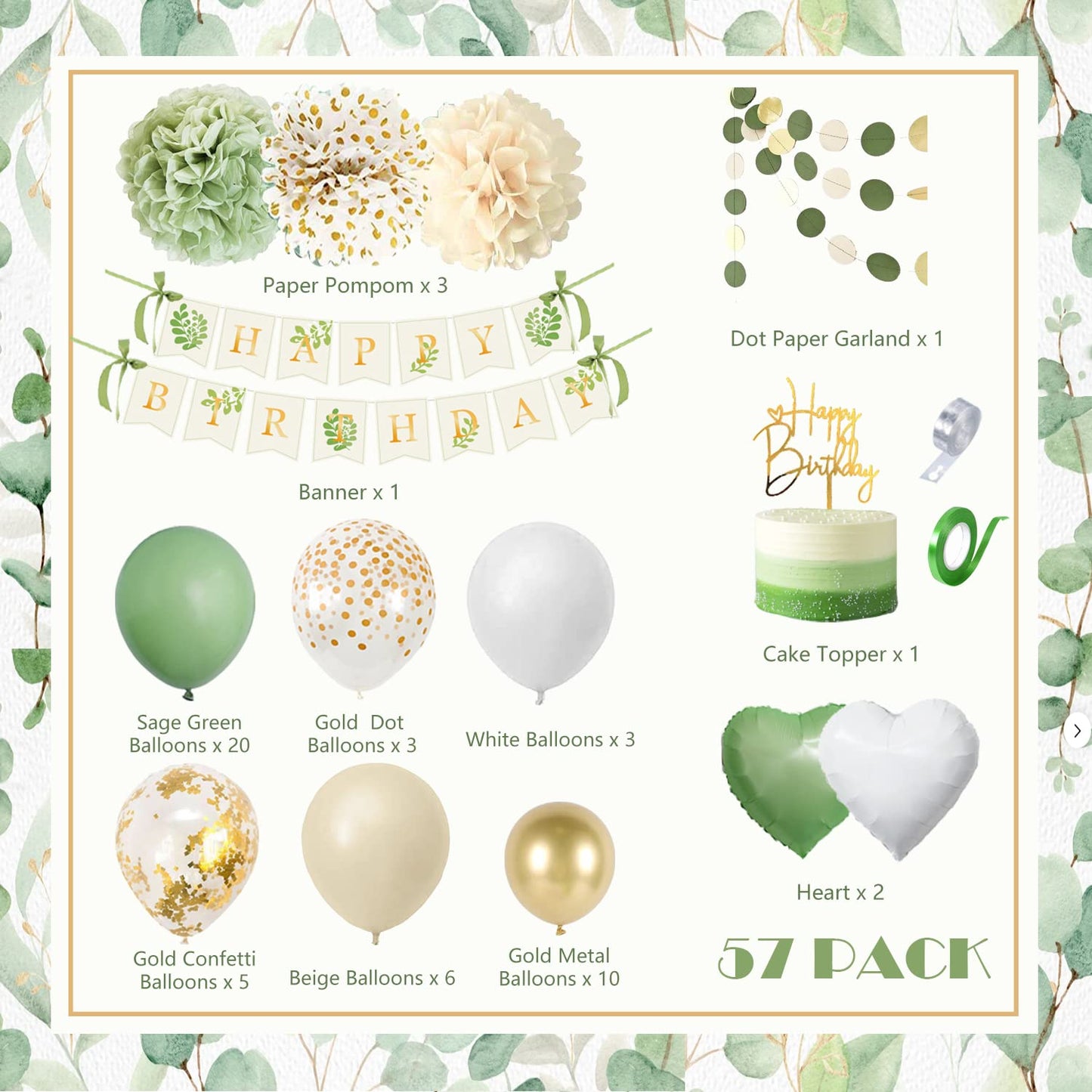 Geburtstagsdeko Grün Gold,Deko Geburtstag Mädchen,Dschungel Kindergeburtstag Deko mit Happy Birthday Banner Ballon Girlande Pompons Grün für Junge Frauen Geburtstag Party Deko