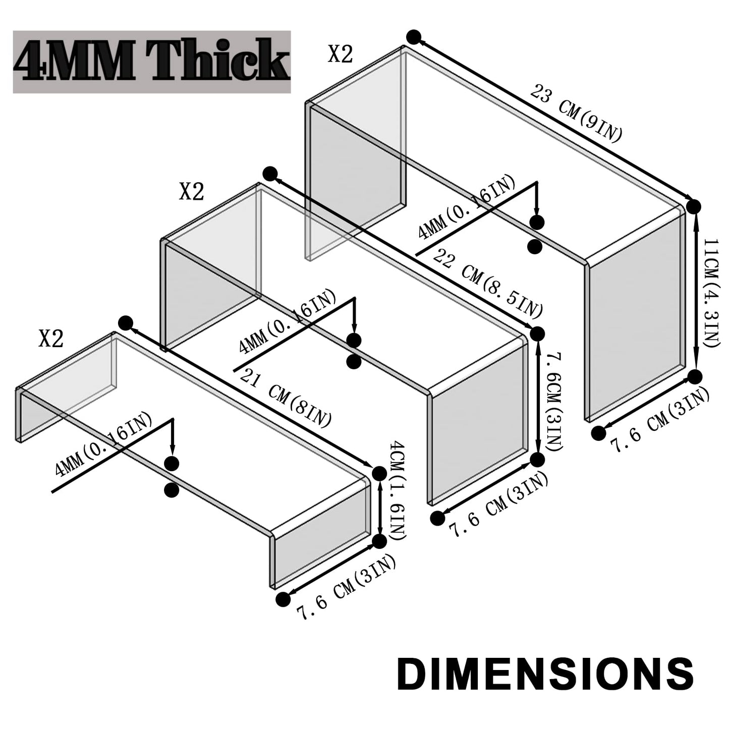 6 Stück Acryl Klare Display Regal Riser Stand Ständer 2 Sets 3 Größen Schmuck Display Shelf Buffets Cupcakes Figuren Präsentations Verkaufsständer Dessert Organizer Deko Schuhregal (Klar)