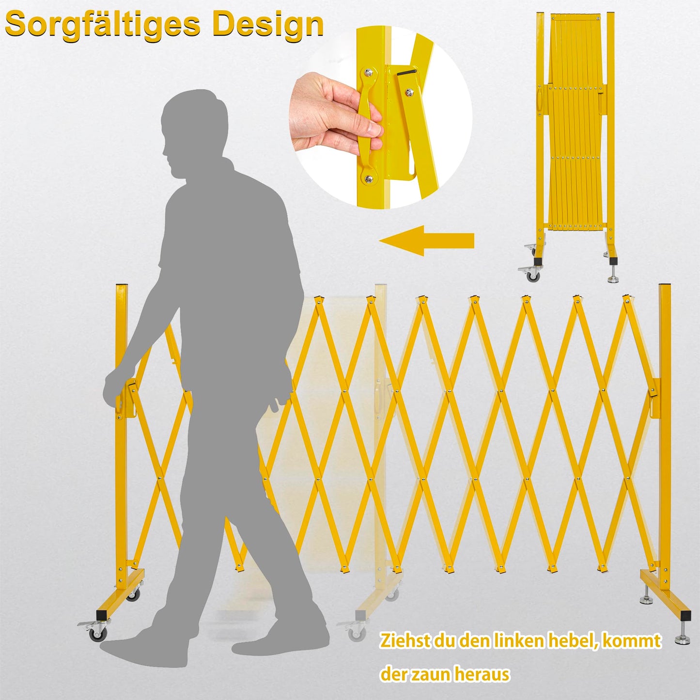 OUUTMEE Scherengitter ausziehbar, maximaler Breite 330cm x Höhe 120 cm, Teleskop-Tor, Baustelle/Bahnhof/Schule/Garage, Gitter-Akkordeon-Zaun, Zaun/Zaun, Zauntor (leicht, kompakt) Gelb