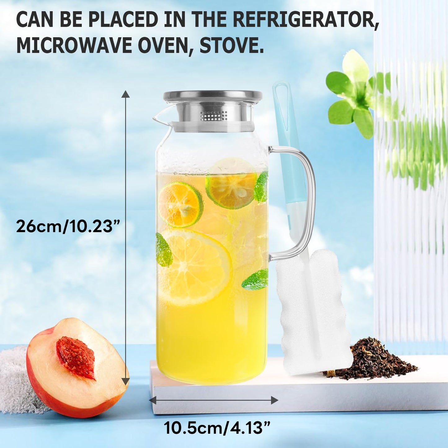 Yirilan 2 Liter 71 Unzen Karaffe,Glaskaraffe,Glaskanne,Wasserkaraffe mit Deckel,Karaffe Glas mit Deckel,Wasserkrug,Glaskrug,Wasser Karaffen