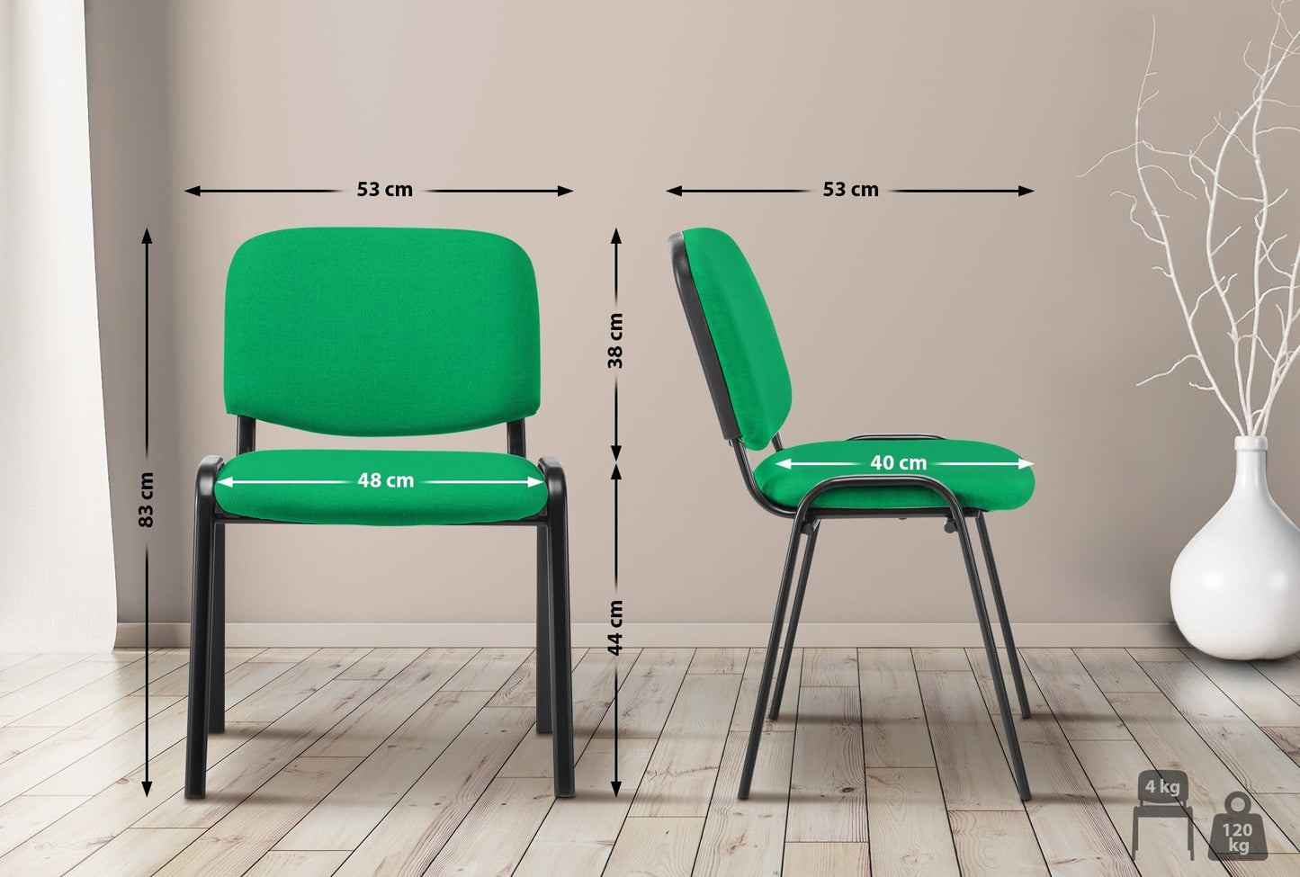 CLP Stapelstuhl Ken I Konferenzstuhl Mit Stoff-Bezug I Schwarzes Metallgestell, Farbe:grün