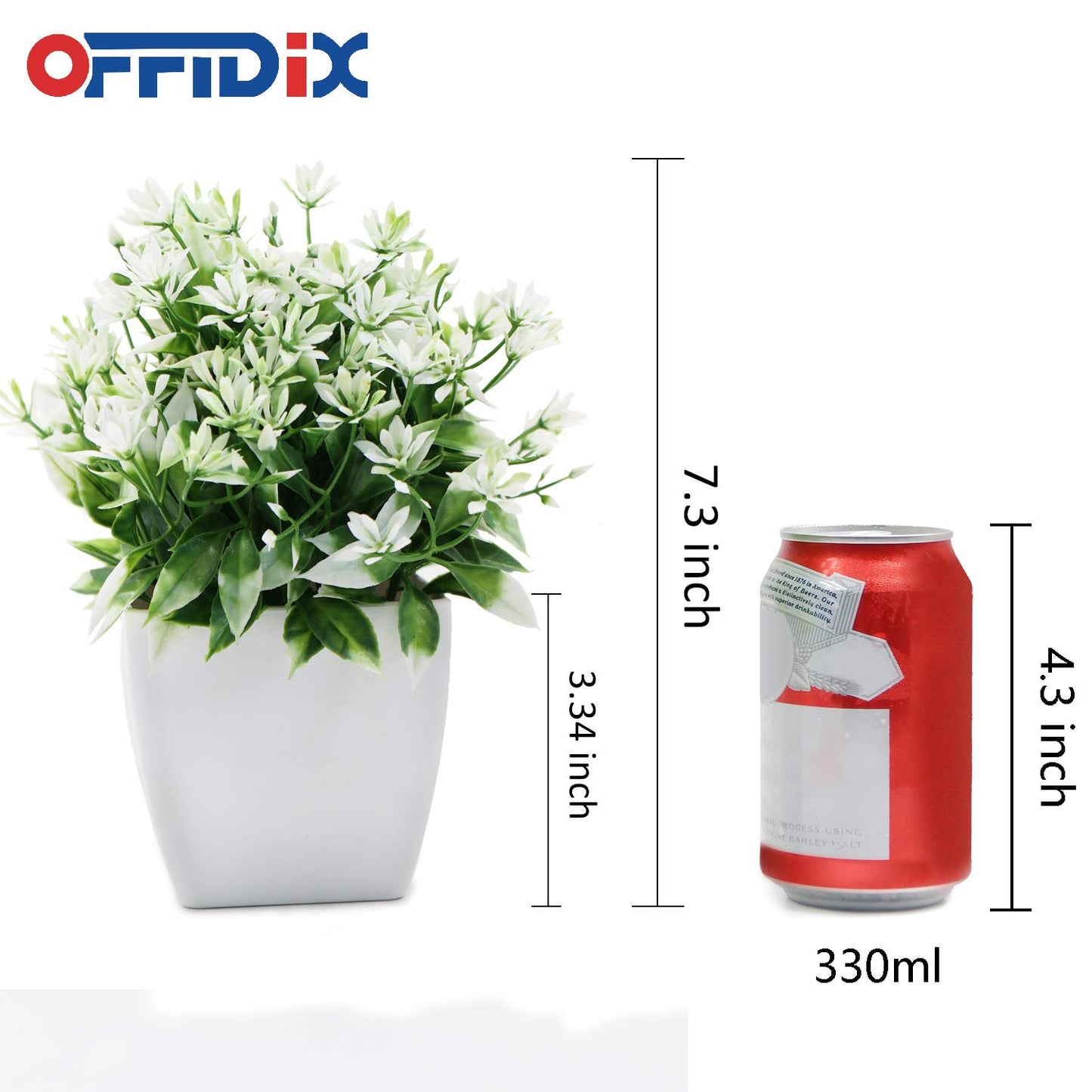 OFFIDIX Künstliche Mini-Pflanzen mit weißen quadratischen Kunststofftöpfen, Büropflanze, Formschnittsträucher, künstliche Pflanzen für Badezimmer, Hausdekorationen