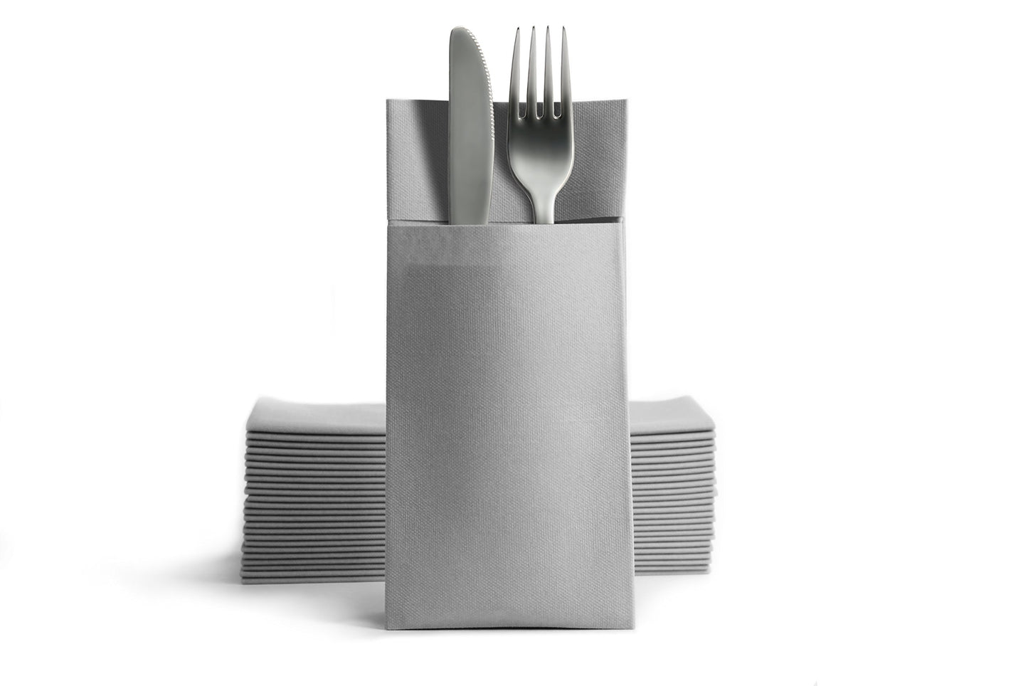 100 Airlaid Besteckservietten Stoffähnlich | fertig gefaltete Servietten mit Schlitz | 40x40 cm 1/8 Falz Bestecktasche Hochwertig Hochzeit Geburtstag Hotel Catering Premium QUALITÄT Grau