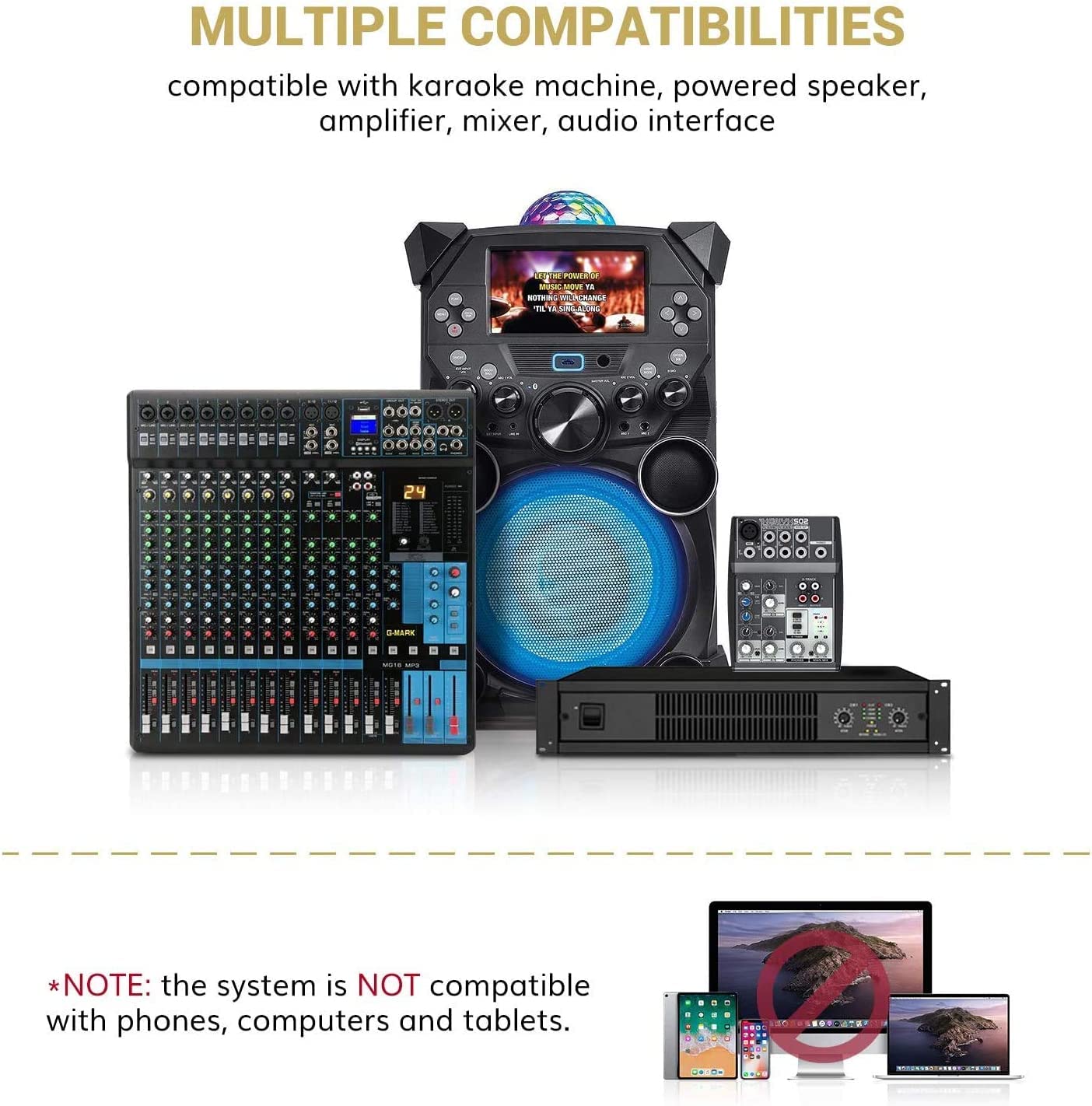 TONOR Drahtloses Mikrofon, UHF Metall Kabelloses Handmikrofon System mit wiederaufladbarem Receiver, 1/4 “ Ausgang für Verstärker, PA-System, singende Karaoke Maschine, 60m (TW620), Grau