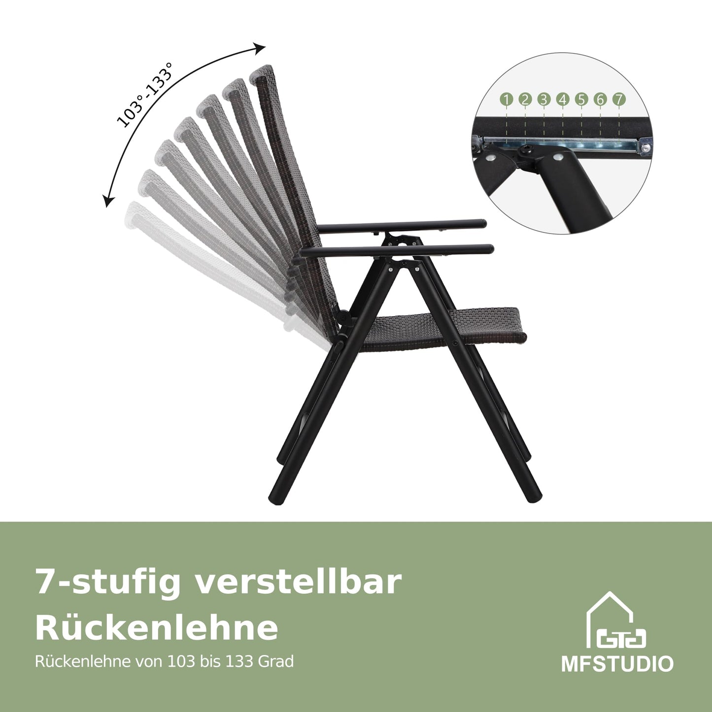 MFSTUDIO Polyrattan Gartenmöbel Set, 94cm Quadratische Tisch mit 4cm Schirmloch und 4 Rattan Klappstuhl, Balkonmöbel Set,Gartentisch mit Stühlen Set für Terrasse, Balkon, Bistro, Garten