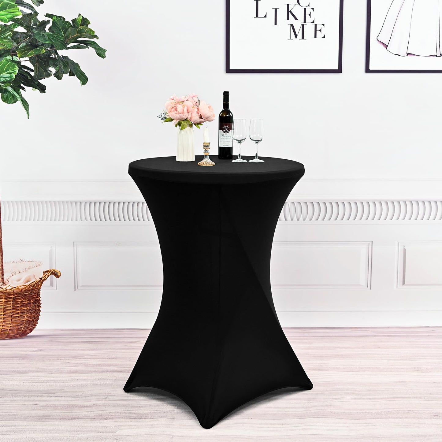 4er-Set Noir Schwarzer Stehtisch Husse, Spandex Quadratische Ecktischdecke Passend für Ø 80-85cm Kleine Bar Esstische,Waschbare Tischdecken für Mariage Réceptions - und Kneipentische(80×110 cm)