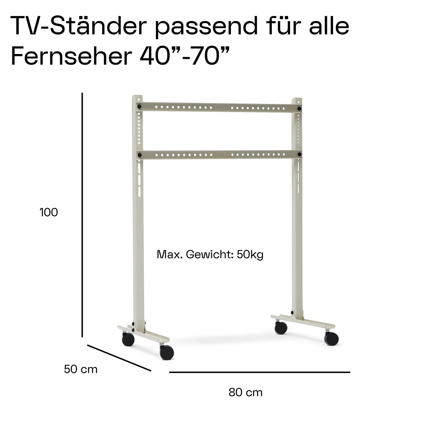 Pedestal Straight Rollin' TV Ständer Rollbar für Bildschirm 40 bis 70 Zoll | Mobiler Fernsehständer mit Rollen | Fernseher Rollwagen | Stilvoller TV Rollständer (Schwarz)