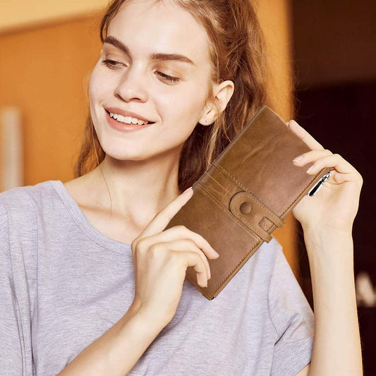 Roulens Geldbörse Damen - Groß Vintage Leder Geldbörse für Damen - Portemonnaie Damen Leder - Damen Portemonnaie mit RFID Schutz - Geldbeutel Damen mit 13 Kartenfächer mit Handyfach