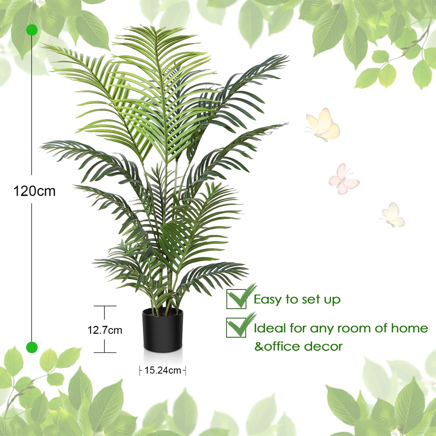 Kazeila Kunstpflanzen Groß 120cm Künstliche Palme Pflanzen Fake Pflanzen Plastik Kunstpalme Pflanze Deko für Home Wohnzimmer Schlafzimmer(2PACK)