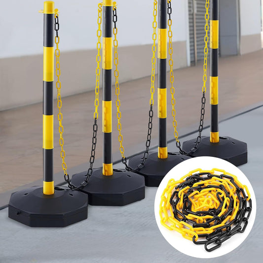 25 m Absperrkette Gelb Schwarz Kunststoffkette, 6mm Warnkette Plastikkett, Kunststoff Absperrkette mit 4 Karabinern für Barrieren in Auffahrten, Arbeitsplätzen und Garagen (Gelb und Schwarz, 6mmx25m)