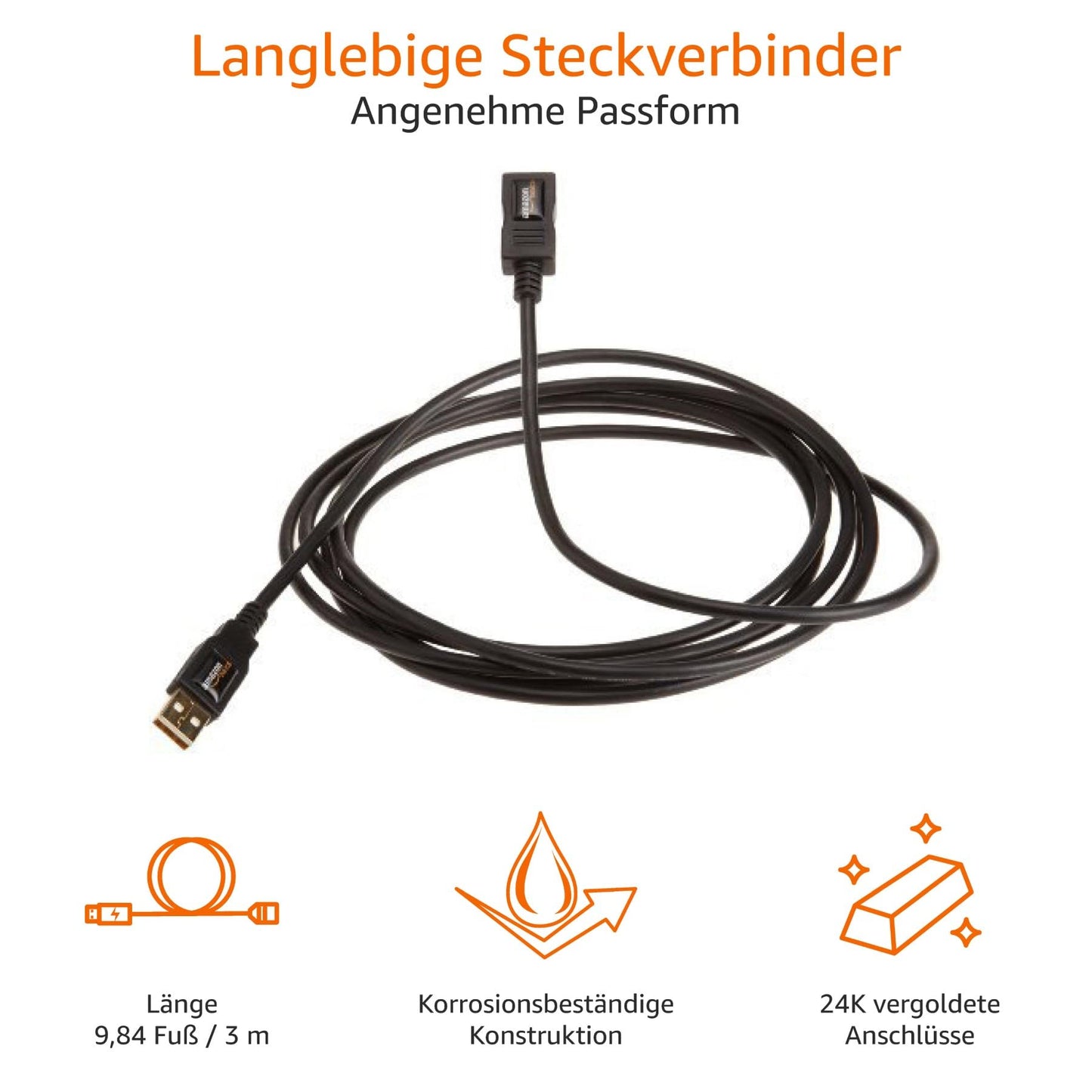 Amazon Basics USB-A 2.0 Extension Cable, Male to Female, 480Mbps Transfer Speed, 9.8 Foot, Black