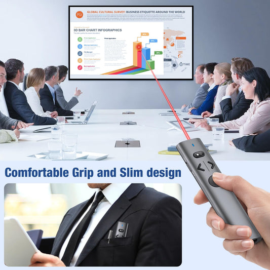 HELLCOOL USB C Presenter, 2.4 GHz Kabellose Presenter mit Laserpointer, Wiederaufladbare Rot Pointer für Präsentationen, Laserpointer Präsentation für Windows/Mac/PowerPoint/Keynote/Google Slides/PDF