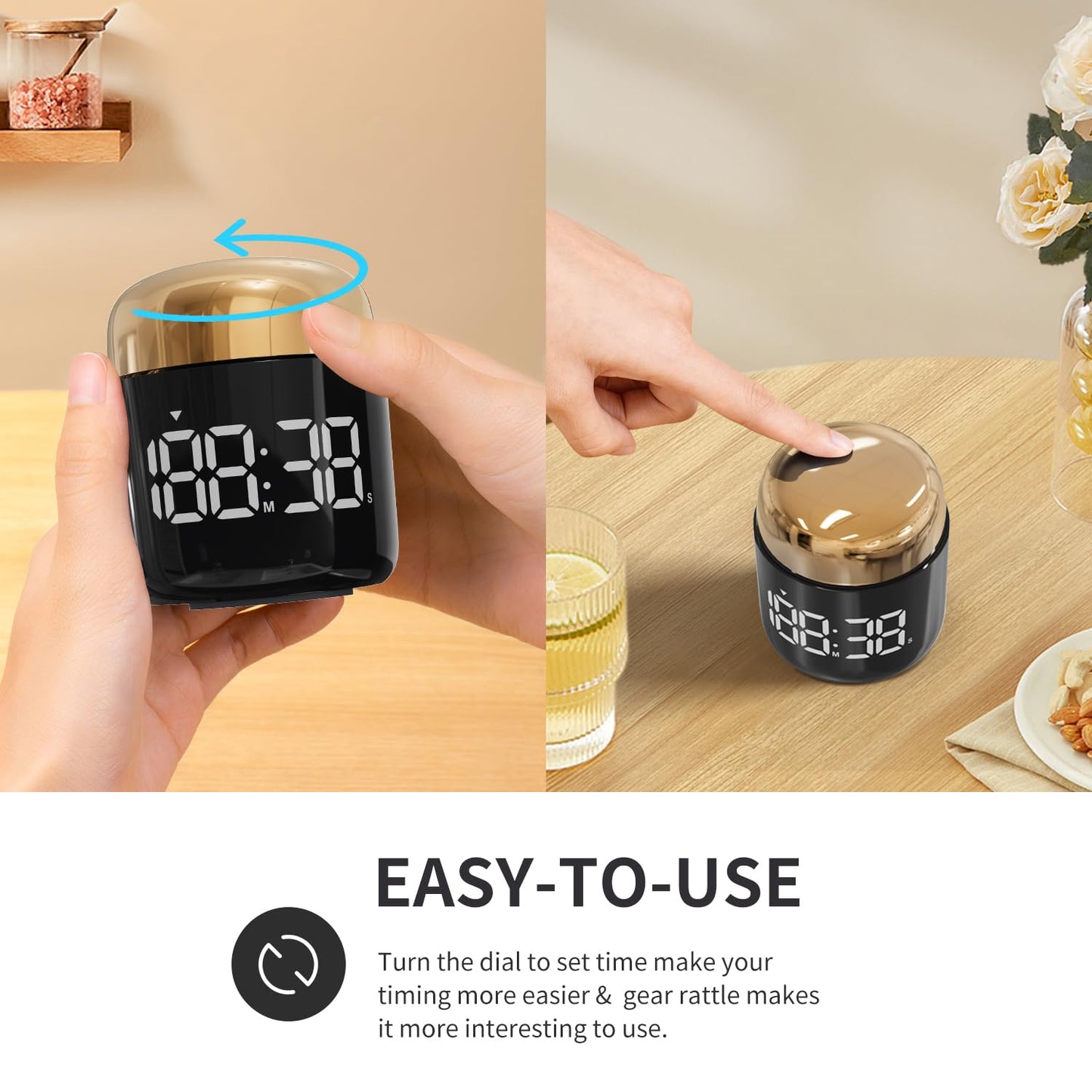 MeesMeek Digitaler Küchentimer mit großer LED-Anzeige Countdown-Timer mit Einstellbarer Lautstärke für Kochen und Lehrzeit für Kinder und Lehrer. (Schwarz) (Golden)