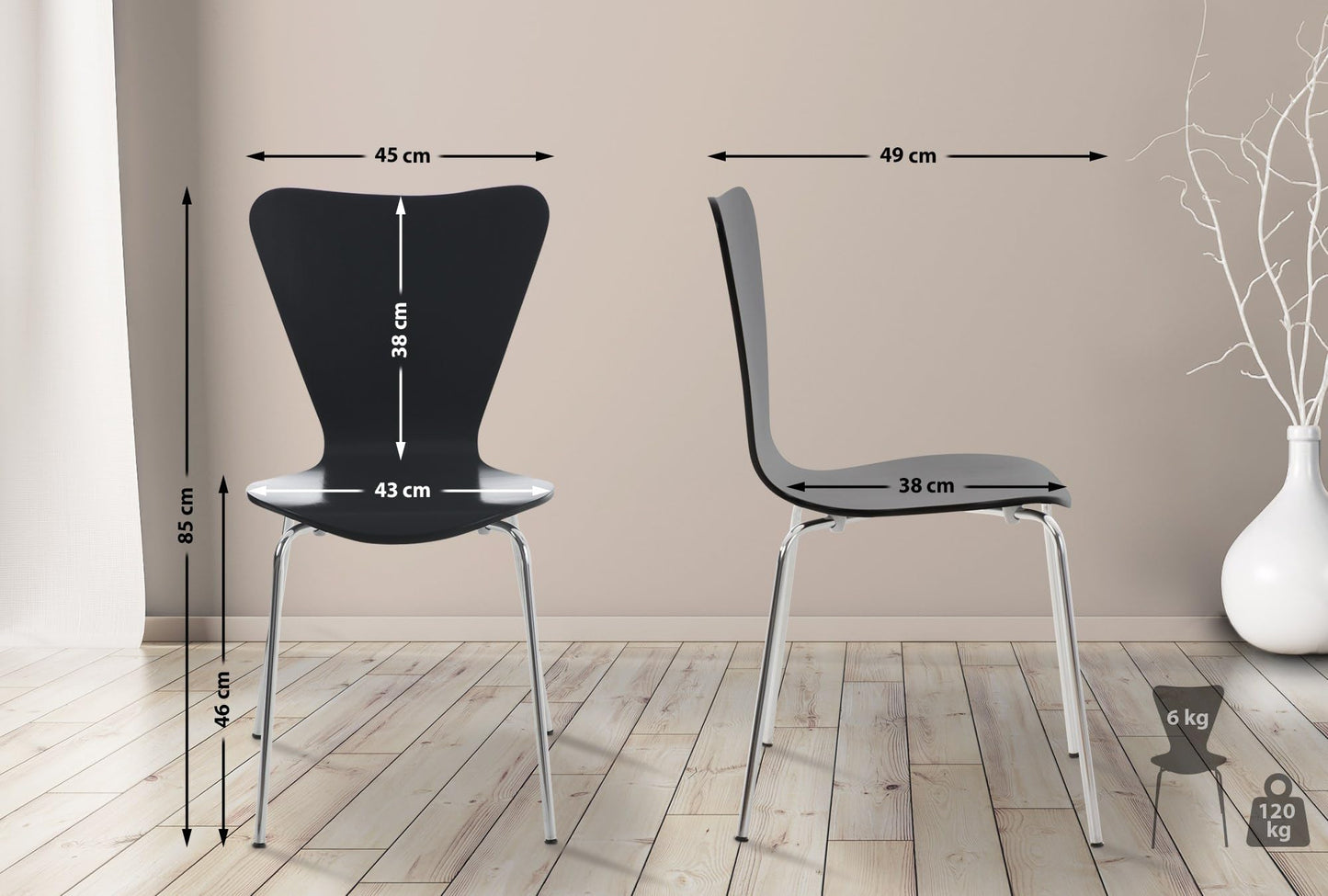 CLP Stapelstuhl Calisto I Konferenzstuhl Mit Holzsitz Und Stabilem Metallgestell, Farbe:schwarz