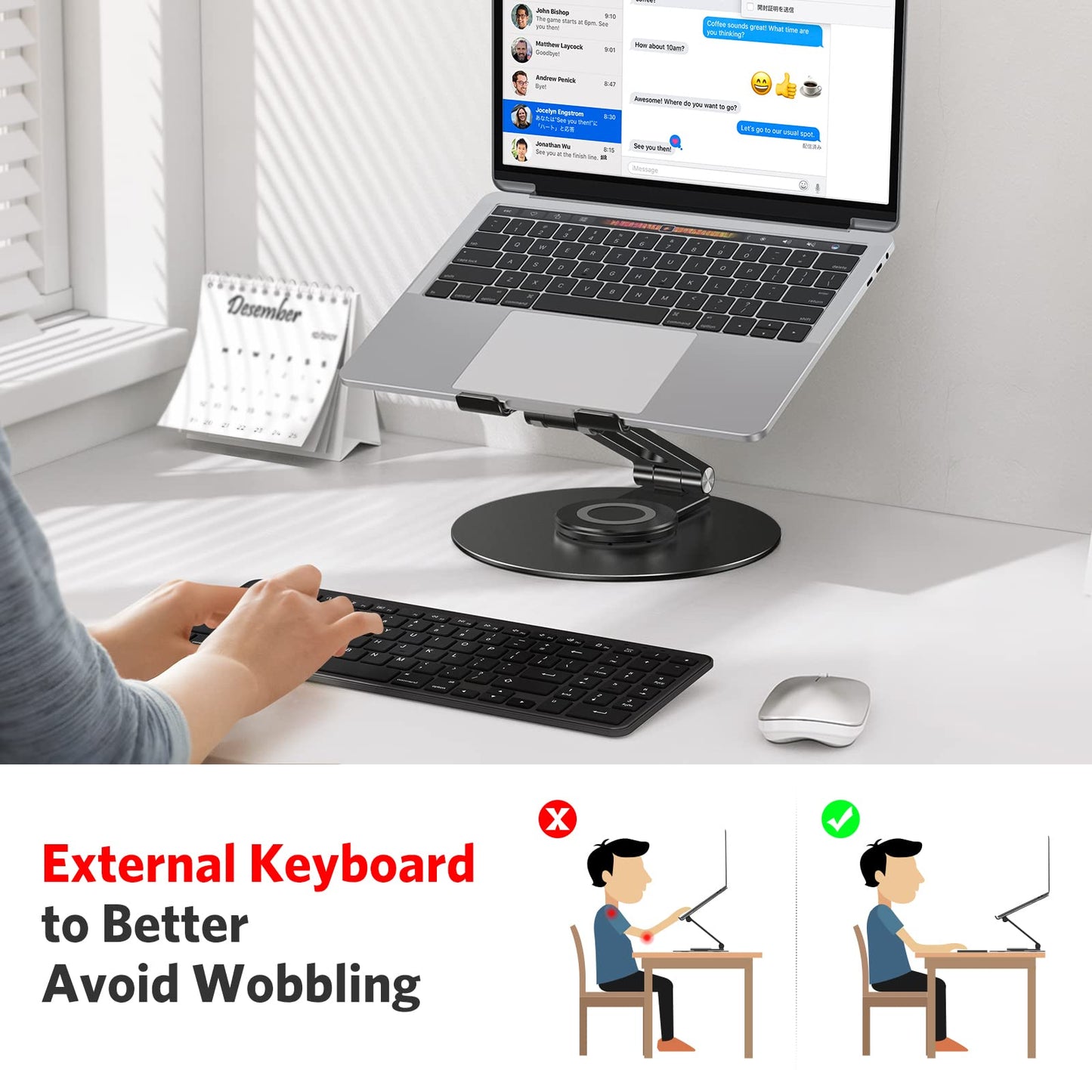 OMOTON Laptop Ständer mit 360° Drehbarer Basis, Faltbarer Laptop Halterung Doppelter Schaft für Zusammenarbeit, Geeignet für MacBook pro, air, Huawei, Lenovo, HP usw. bis zu 16 Zoll, Schwarz