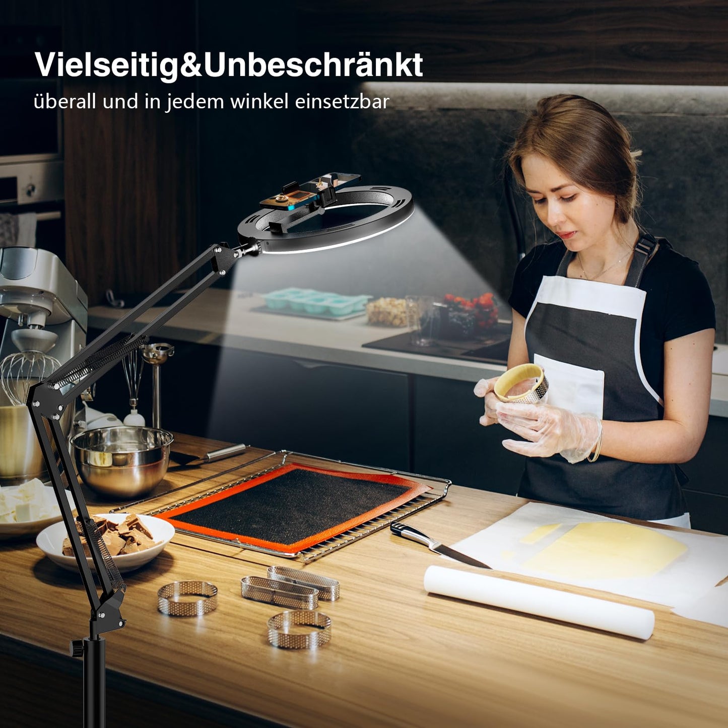 Upgrade Ringlicht Ringleuchte mit Stativ Overhead, Evershop 10” Overhead Handy Stativ mit LED Ringlicht Flexibel Lichtring Ring Light mit Fernbedienung Blitzgeräte für Tiktok YouTube Content Creator