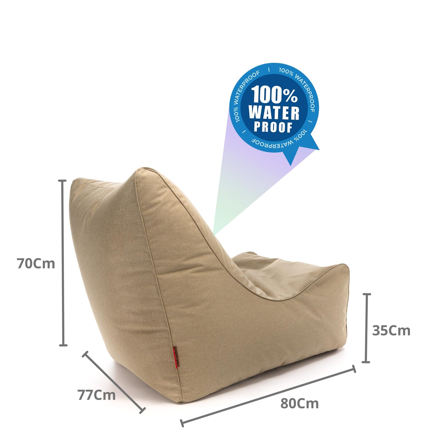 Ecopuf Dubai Sitzsack für den Außenbereich, bequemer Sitz mit hoher Rückenlehne, wasserdichter Schlumpf zum Sitzen, Füllung aus Polystyrol-Kugeln, Maße: 80 x 77 x 70 cm.