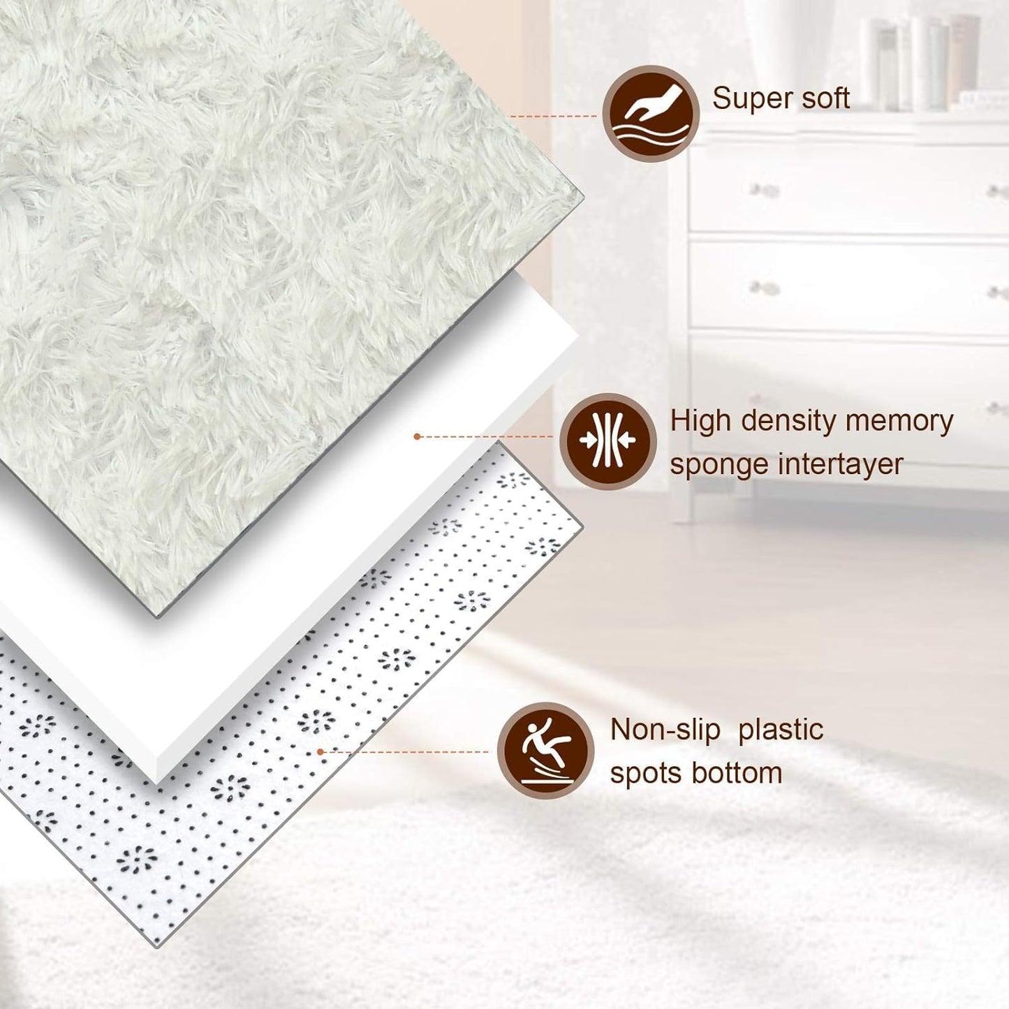 HARESLE Teppich Flauschig,Waschbar Teppich Wohnzimmer,Kleiner Teppich Bettvorleger Schlafzimmer,Hochflor Teppich Kinderzimmer,rutschfest Teppich Weich für Büro(Elfenbein,60cm/24Zoll)