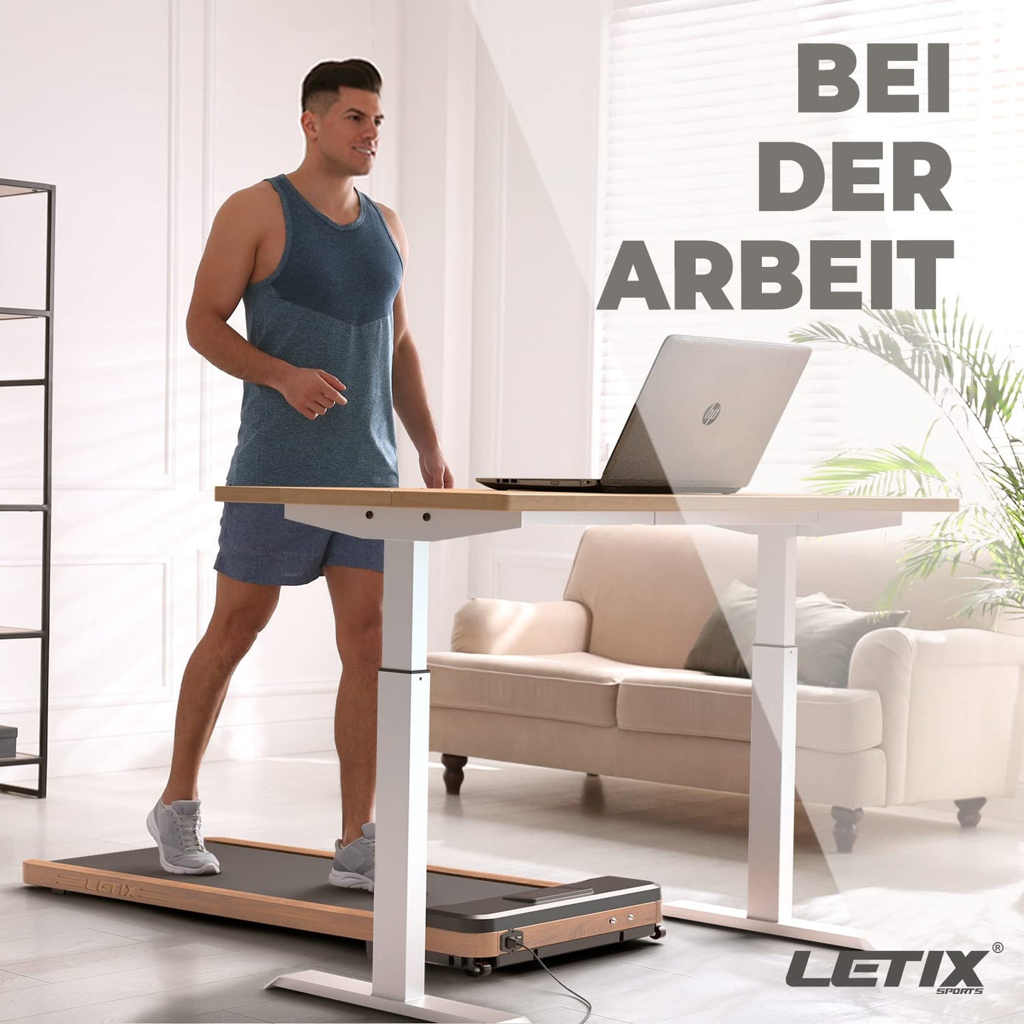 Elektrisches Laufband DeskWalk für zu Hause oder Büro, LCD-Display Motorisiertes Fitnessgerät, Schreibtisch Heimtrainer (Holz-Optik)